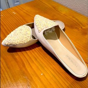 Beauty cream slip in mules with crystal top detail.